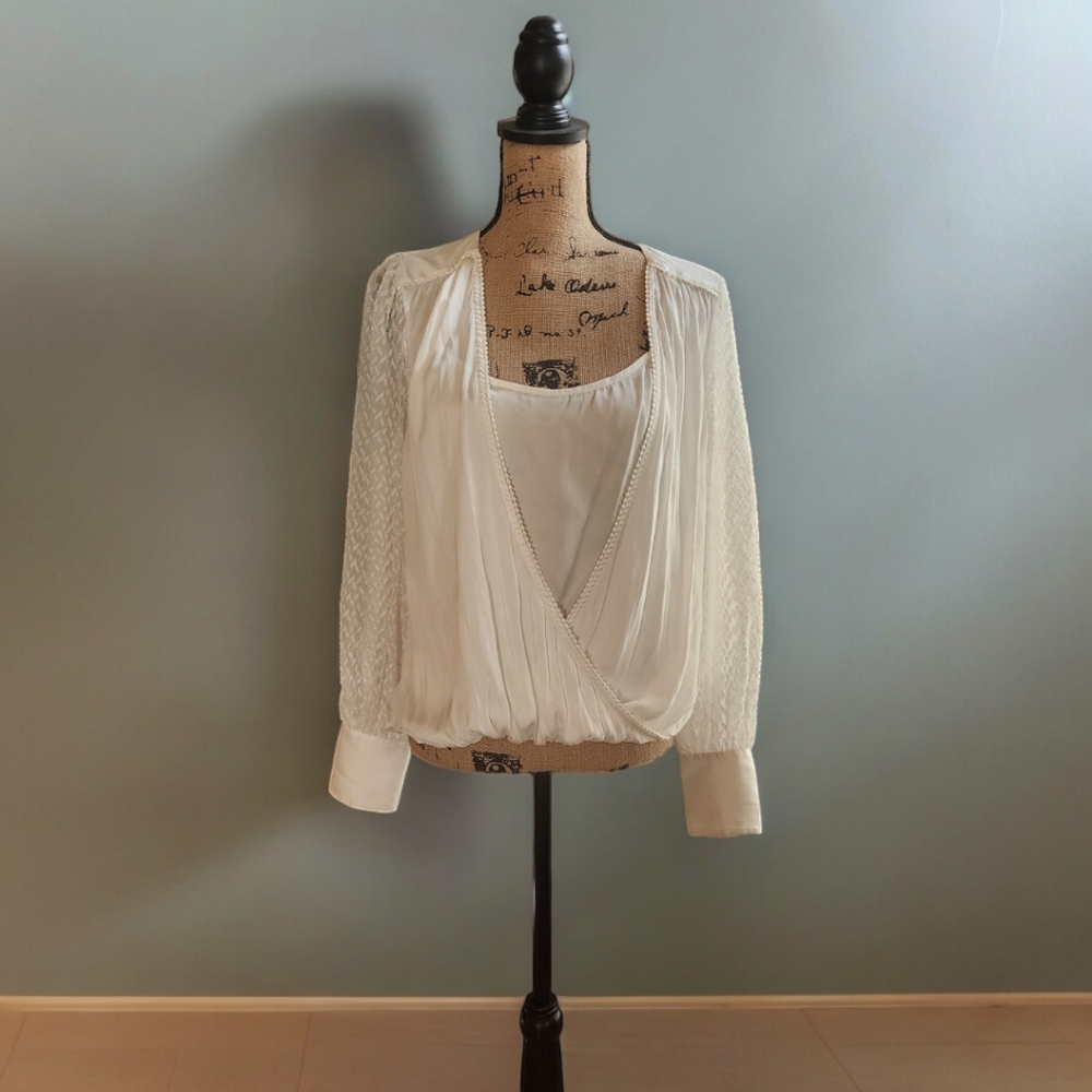 WHBM cream camisole sheer sleeve blouse